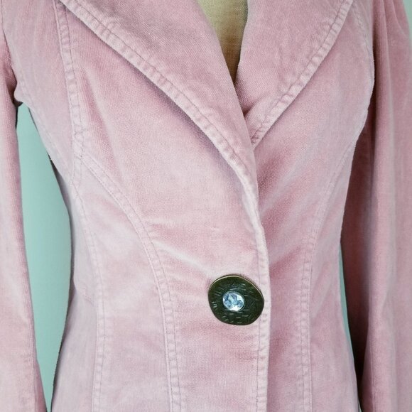 Vintage 1990's Bisou Bisou Pink Velvet Fitted Collared Puff Sleeve Long Coat * M - Picture 4 of 13